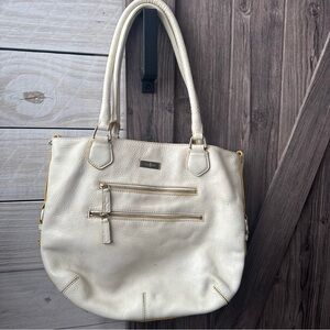 Cole Haan Cream Leather Tote with Gold Accents